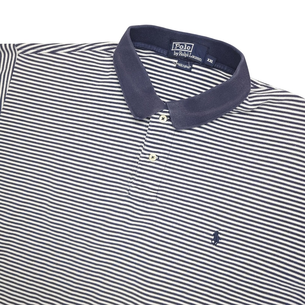 Polo Ralph Lauren Polo Shirt Mens 2XL Blue Stripe Cotton Knit Pony Logo Casual